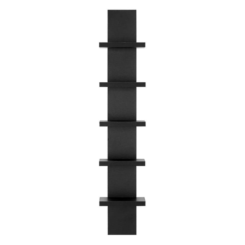 Black Spine Wall Shelf featuring Five Symmetric Cantilevered Tiers