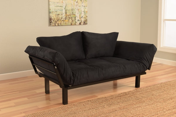 Black Suede-Like Futon with Adjustable Sides for Modern Studio