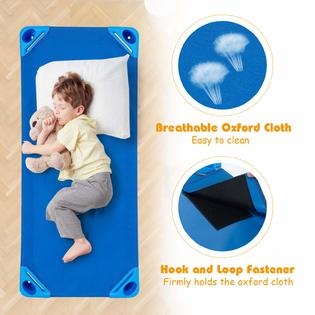 Blue Toddler Nap Cot, Hook And Loop Fastener, Oxford Cloth, Stackable.