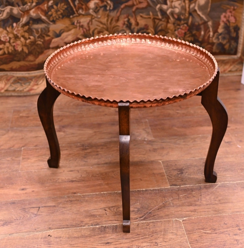 Bohemian Chic Coffee Table, Scalloped Copper Tray Top on Cabriole Legs