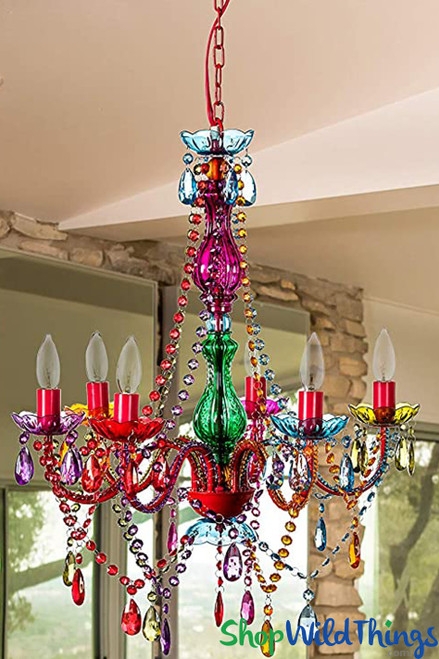 Bohemian Multicolor Chandelier with Tiered Column and 6 Lights