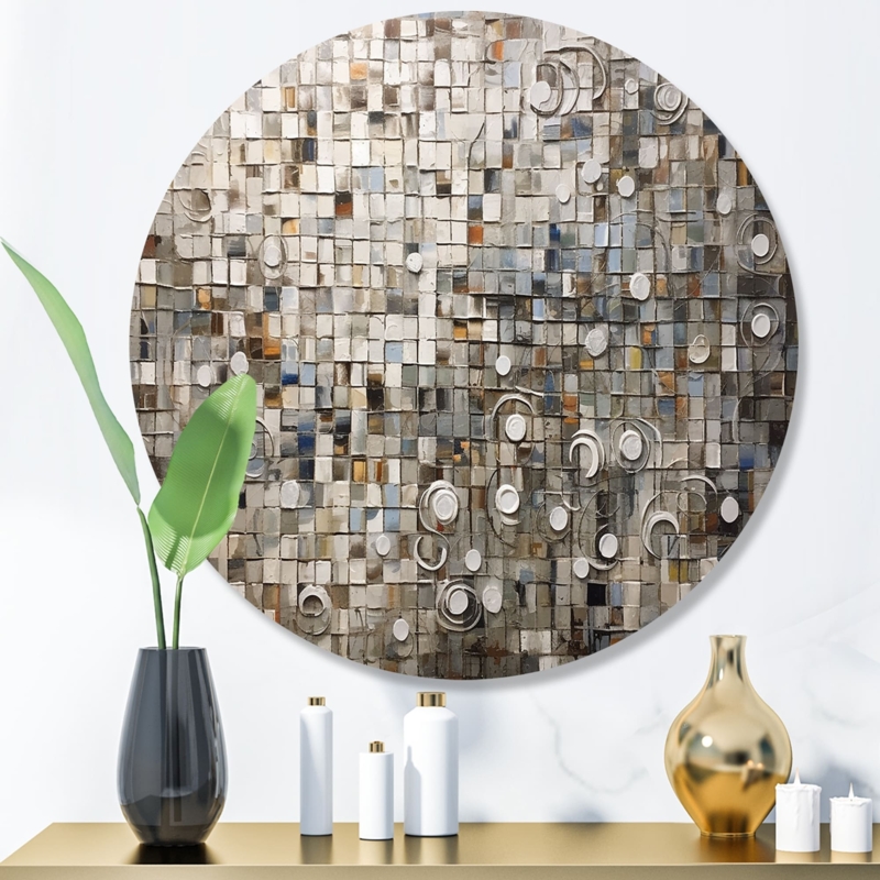 Bohemian Round Wall Art featuring Mosaic Grid and Earth Tones