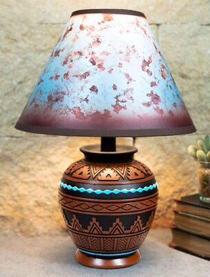 Bohemian Table Lamp with Mottled Shade & Etched Tribal Base