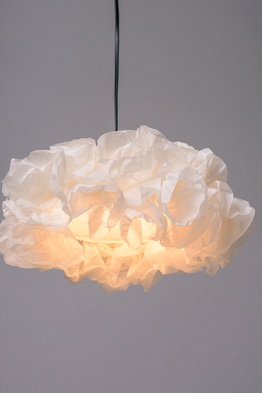 Boho Hanging Lamp White Ruffled Paper Layers Ethereal Modern