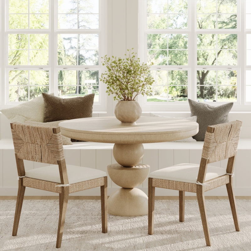 Boho Seagrass & Boucle Dining Chair Set of 2