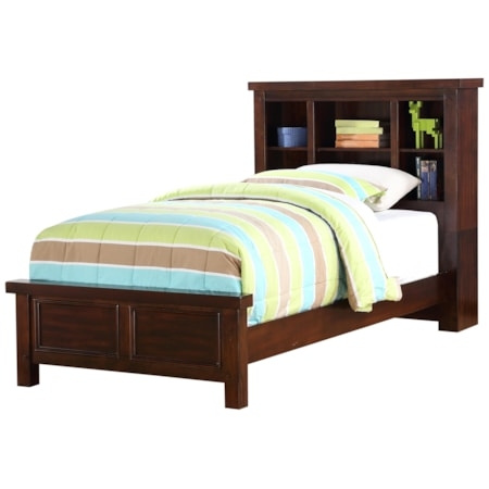 Bookcase Bed, Dark Walnut Brown, Recessed Panels, Semi-Gloss Finish