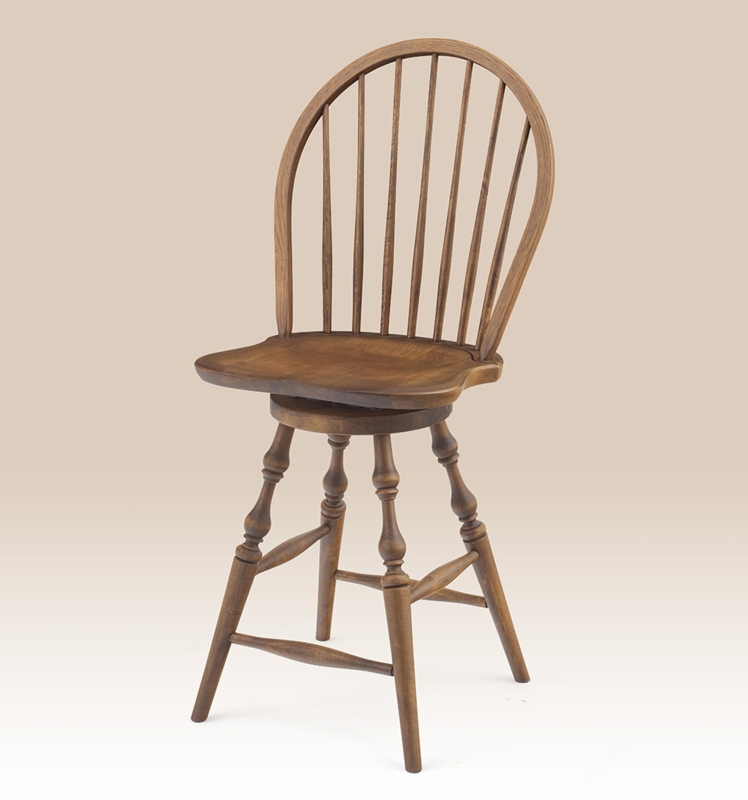 Bow Back Bar Stool with Turned Leg Detail in Warm Brown, Swivel Chair.