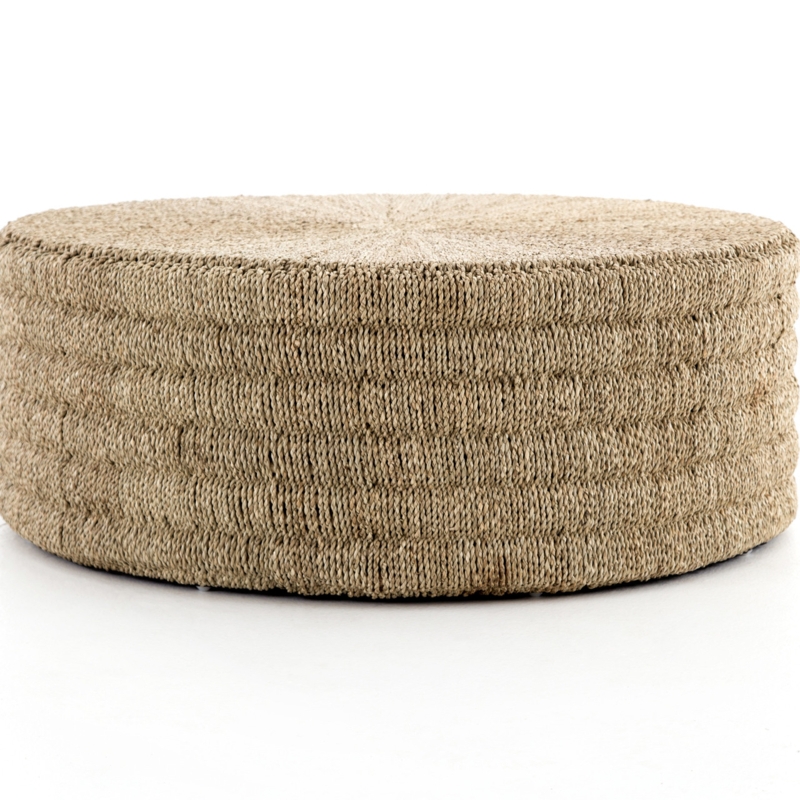 Braided Rope Coffee Table Ottoman Horizontal Tiered Banding