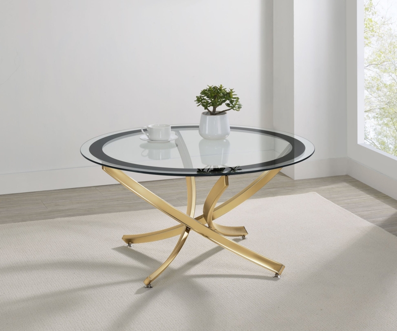 Brass Round Coffee Table Glass Top Black Border Interlocking