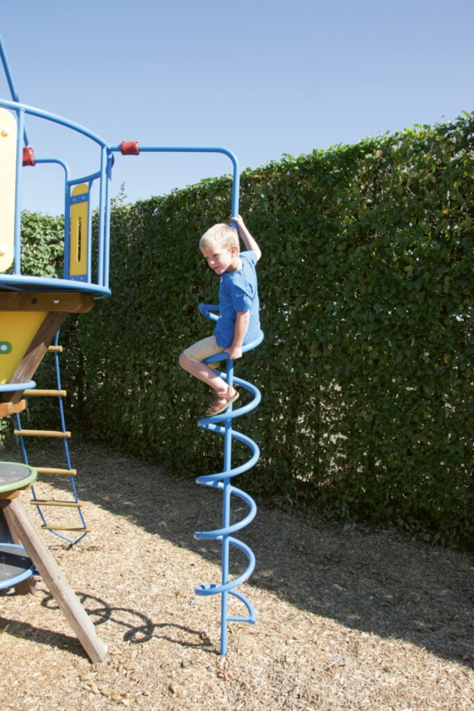 Bright Blue Spiral Fireman's Pole, Compact Outdoor Play Equipment