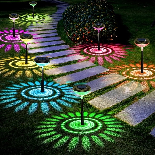 Bright Solar Pathway Lights 8 Pack,Color Changing+Warm White LED Path Lights  Outdoor,IP67 Waterproof,Solar Powered Garden Lights - Bed Bath & Beyond -  40175695