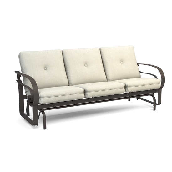 Bronze Metal Outdoor Sofa Glider with Low Back Profile and Curved Arms