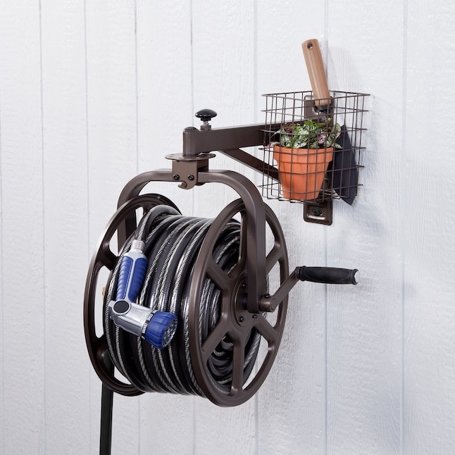 Bronze Swivel Hose Reel Navigator Arm Integrated Wire Storage Basket