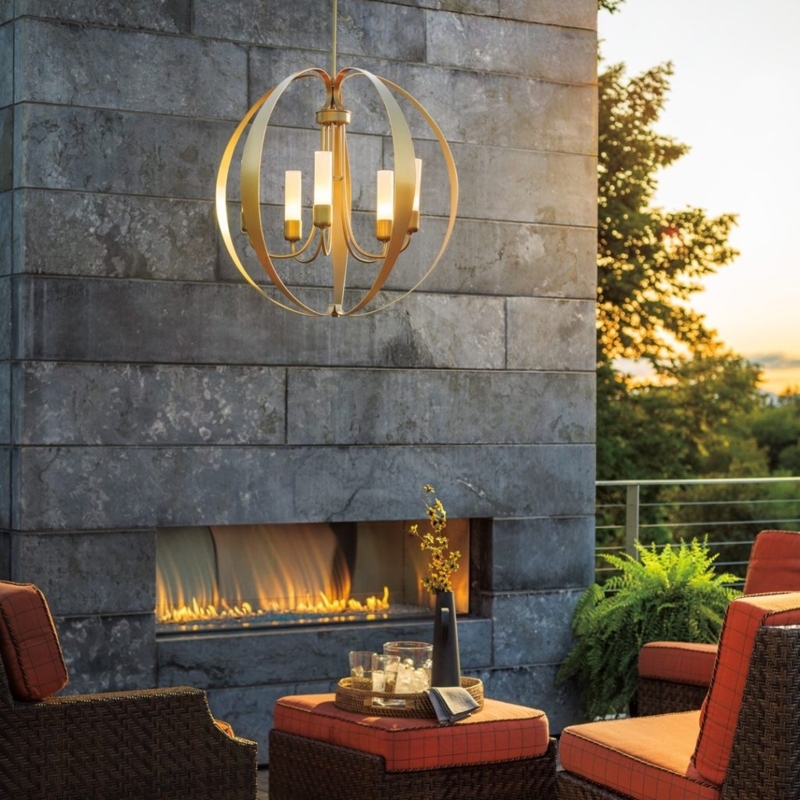 Brushed Gold Sphere Pendant, Modern Transitional Orb Patio Hanging Light.