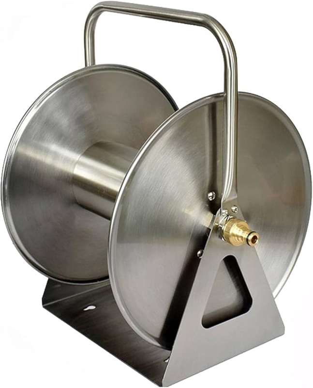 Brushed Stainless Hose Reel Triangular Frame Portable Design Minimalist
