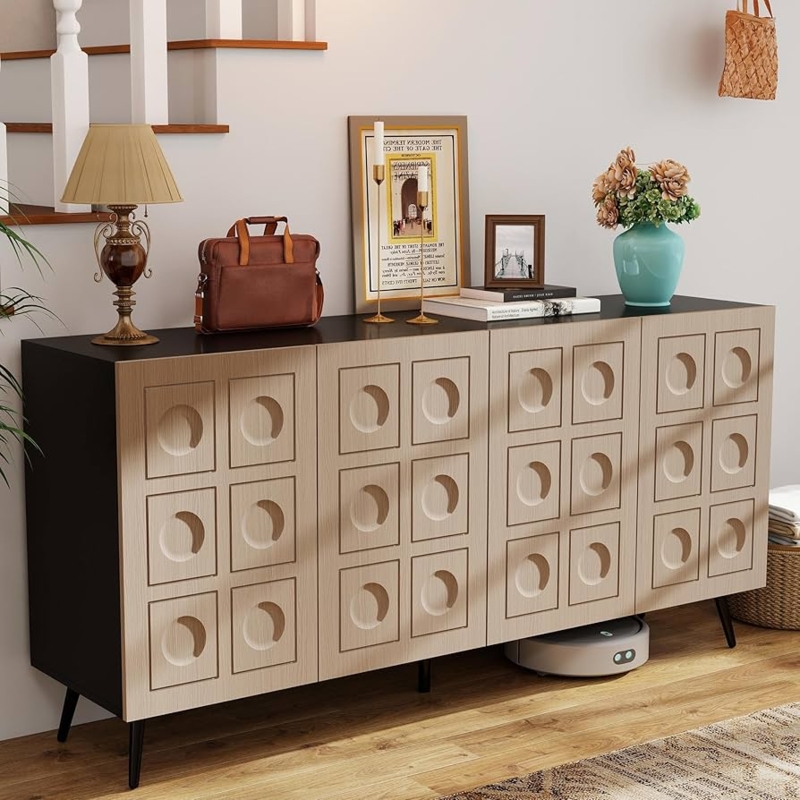 Buffet Cabinet with Circular Relief Pattern in Two-Tone Finish