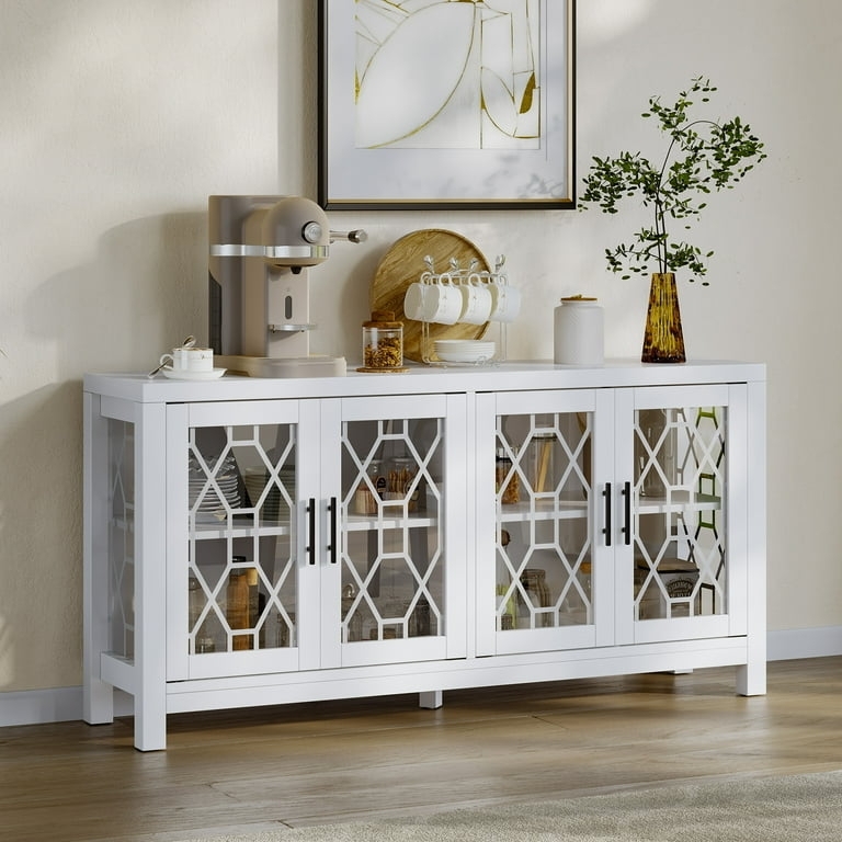 Buffet Cabinet with Geometric Overlay and Matte Black Hardware