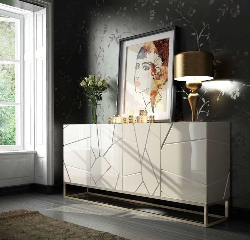 Buffet High Gloss Light Beige with Geometric Faceting
