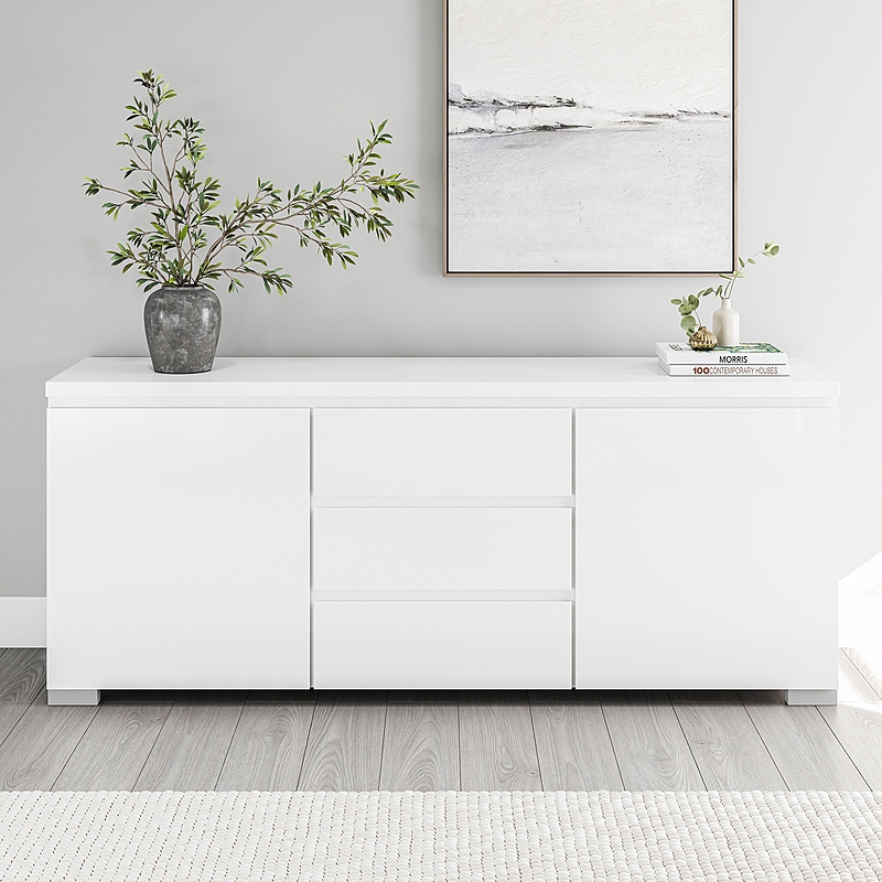 Buffet High Gloss Minimalist Style with Three Central Drawers