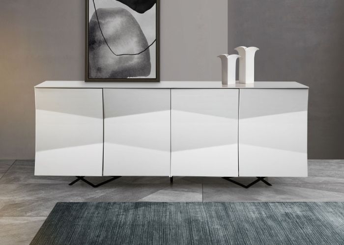 Buffet High Gloss White with Faceted Front and Minimalist Legs