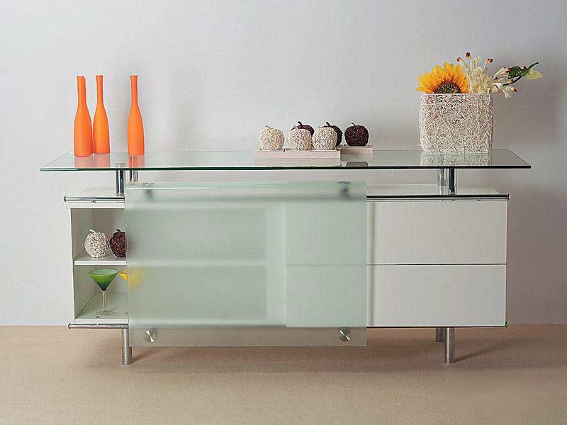 Buffet High Gloss with Tempered Glass Top and Metal Risers