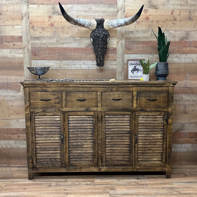 Buffet Sideboard Louvered Doors Distressed Finish Modern Rustic Buffet