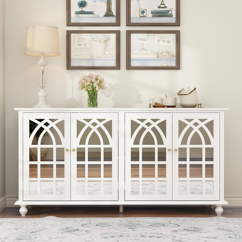 Buffet Sideboard with Cathedral Arch Overlays and Mirrored Doors