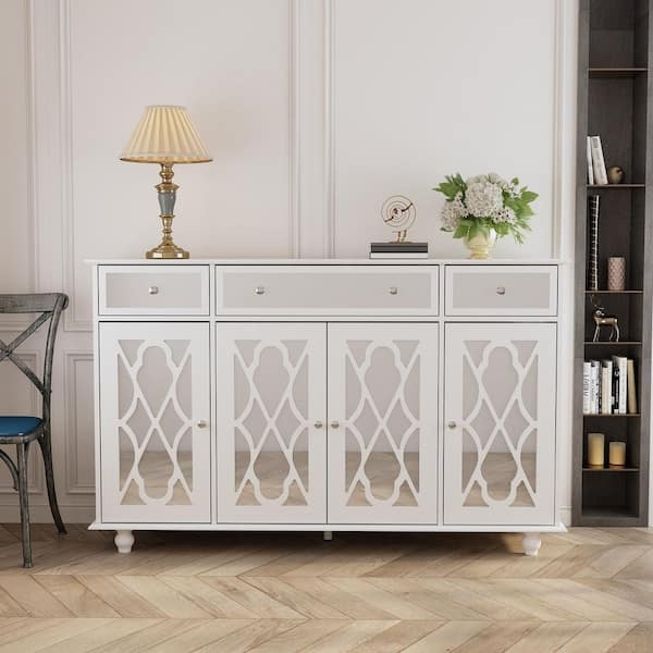 Buffet Sideboard with Lattice Door Overlay and Bun Feet Storage