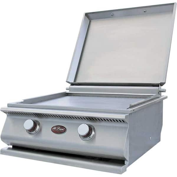 Built In Griddle Hinged Stainless Lid Dual Knob Control Flat Top Surface