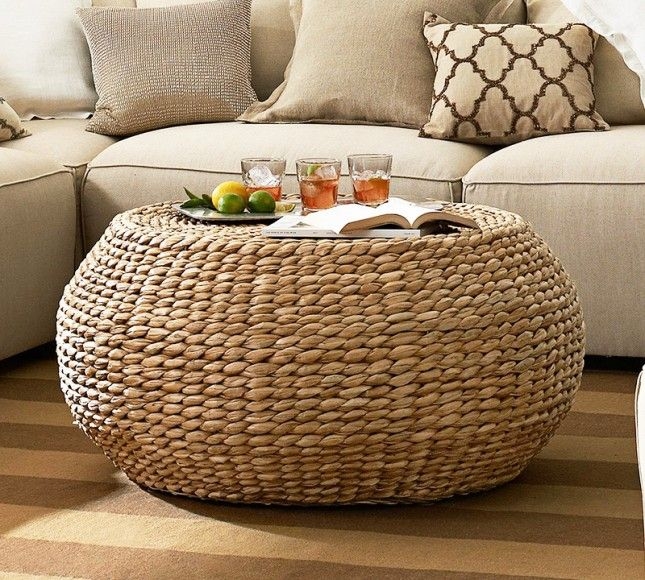 Bulbous Drum Coffee Table Chunky Braided Weave Natural
