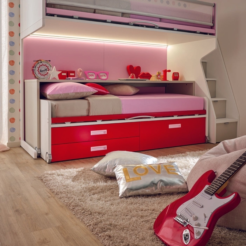 Bunk Bed System with Integrated Lighting and Storage Stairs