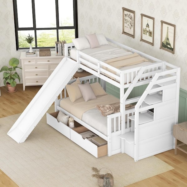 Bunk Bed with Storage Stairs and Open Shelving Unit