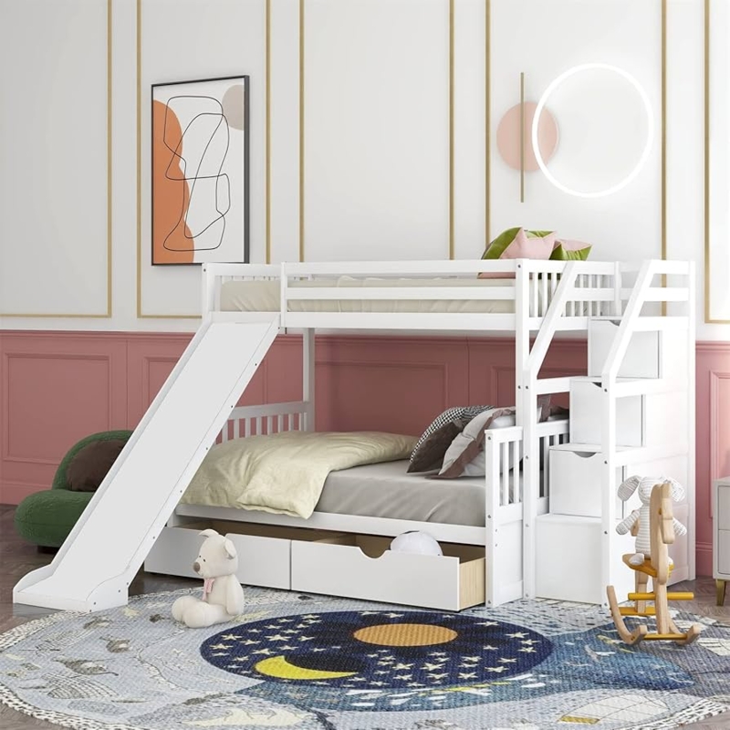 Bunk Bed with Storage Stairs and Underbed Drawers
