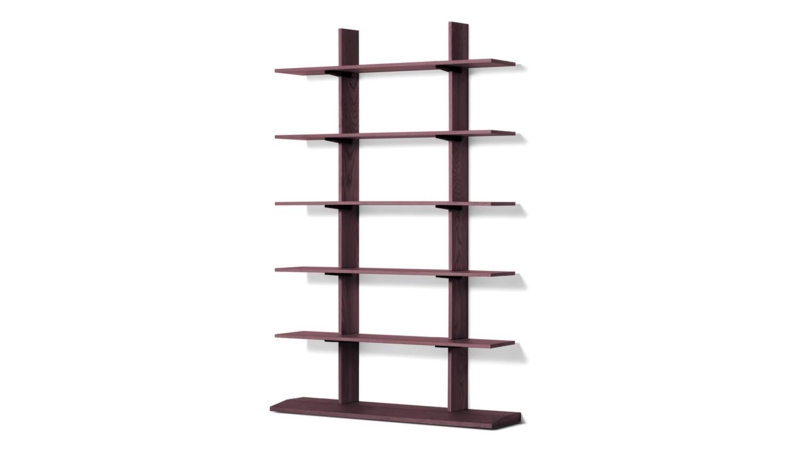 Burgundy Floor Bookshelf with Dual Spines and Open-Back Design