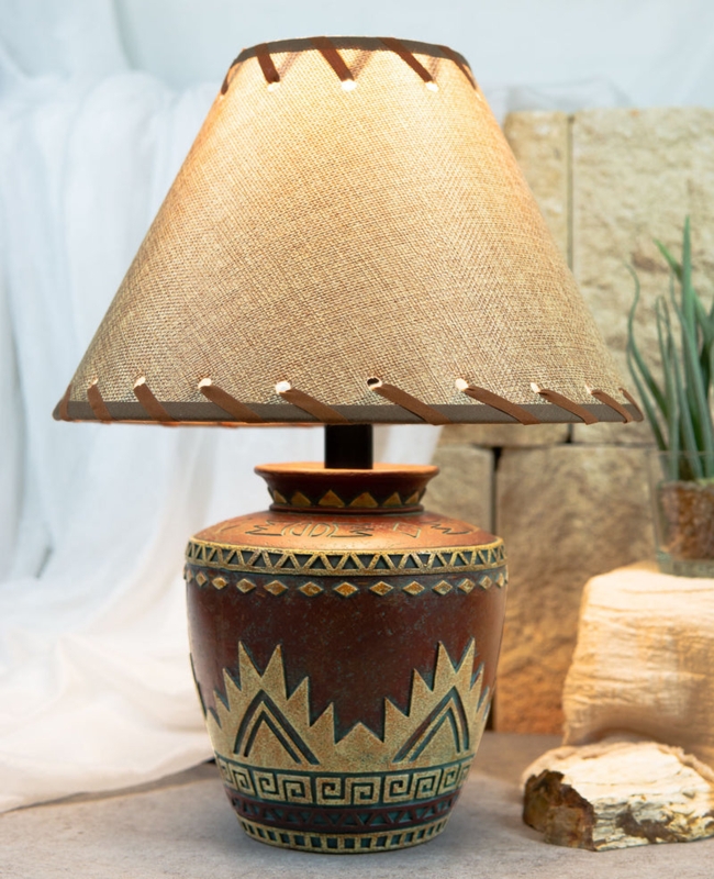 Burlap Shade Table Lamp: Whipstitch Trim & Geometric Mountain Pattern