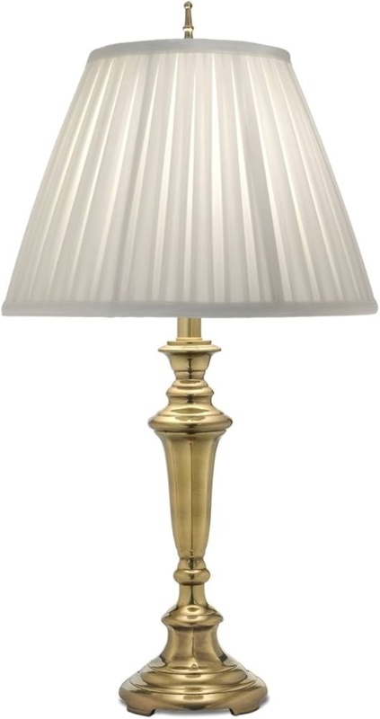 Burnished Brass Table Lamp with Pleated Empire Shade and Turned Base