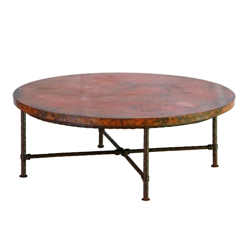 Burnt Copper Coffee Table with Cross Braced Base and Thin Legs