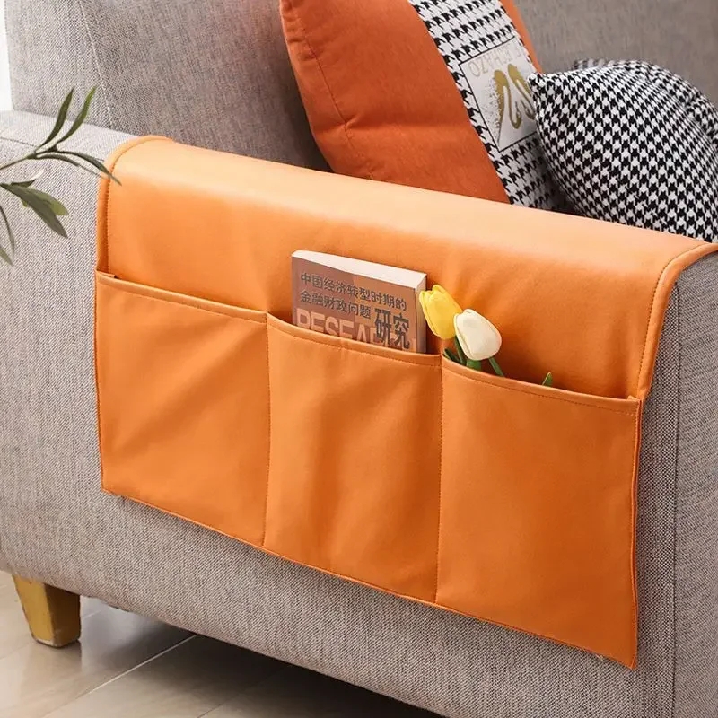 Burnt Orange Armrest Organizer Leather-like Triple Pocket Design