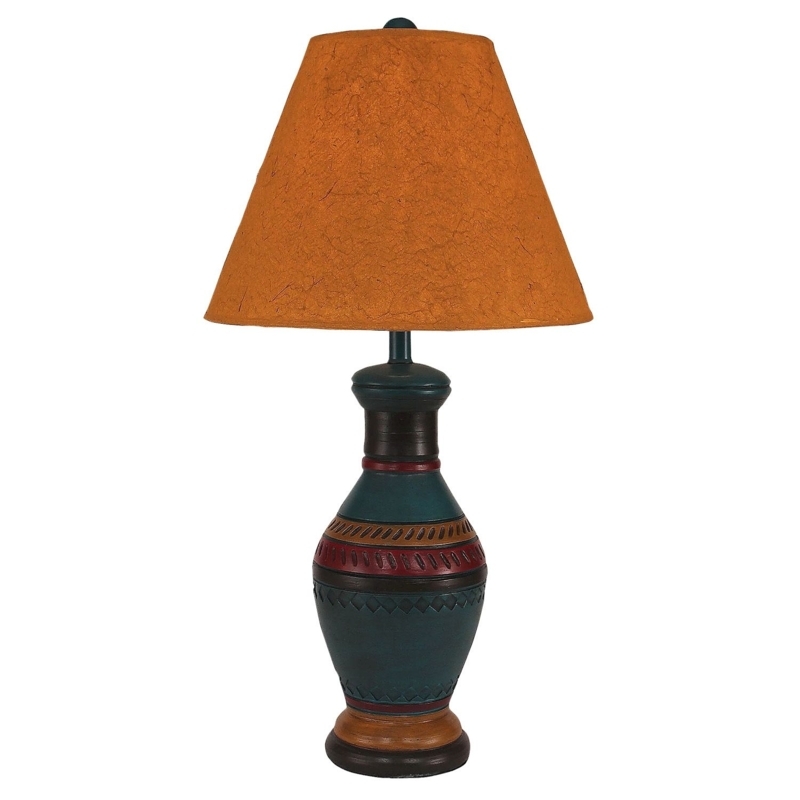 Burnt Orange Empire Shade Table Lamp with Teal Urn Base