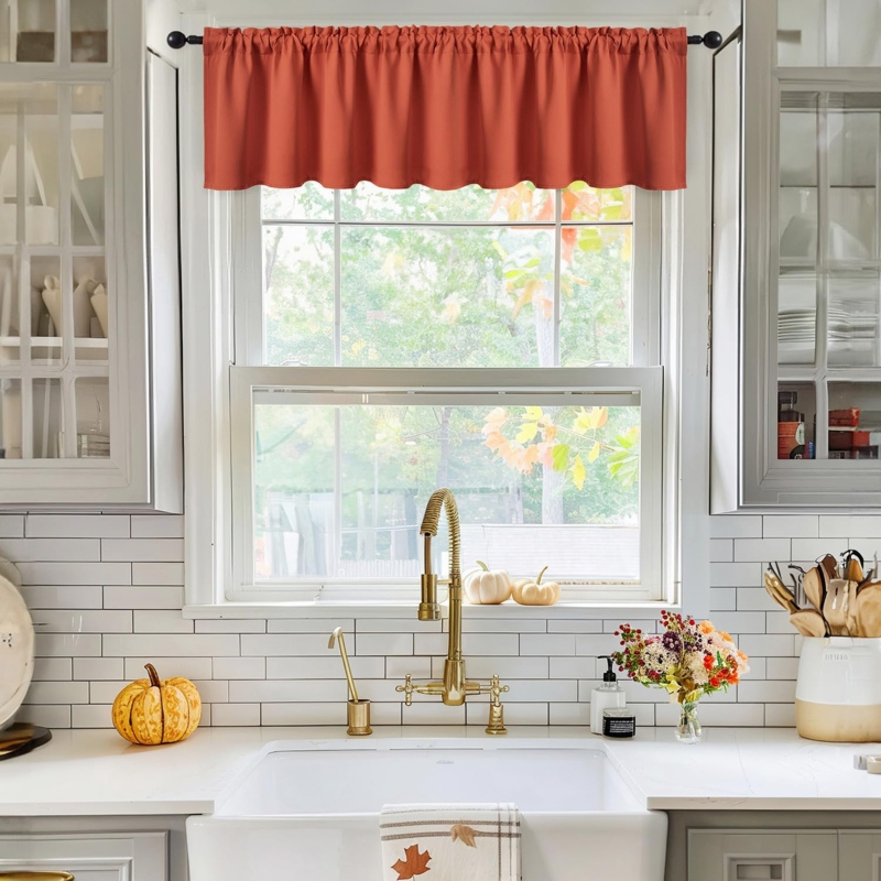 Burnt Orange Terracotta Rod Pocket Kitchen Valance