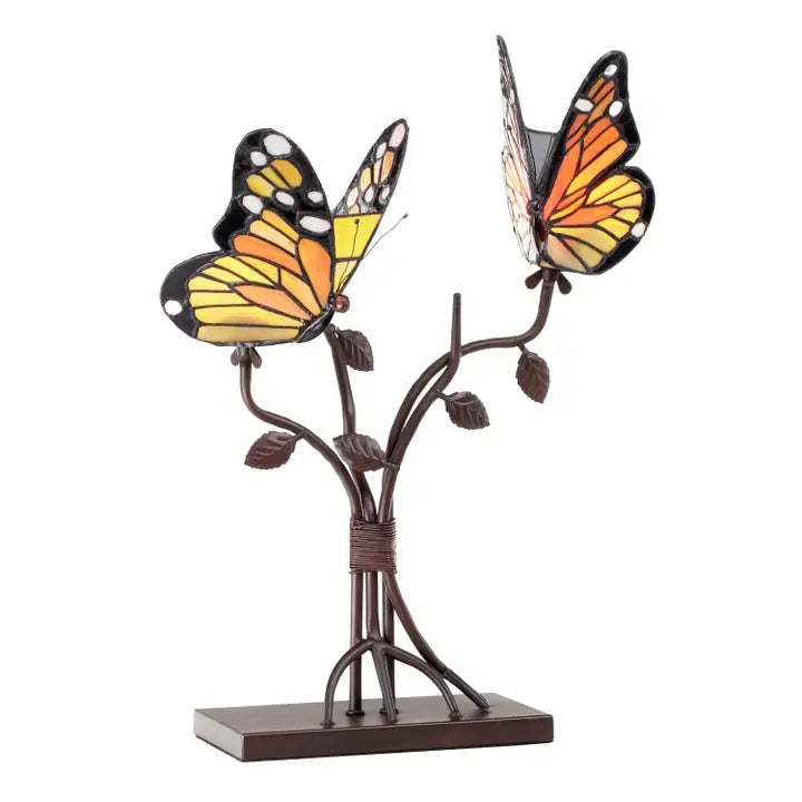 Butterfly Table Lamp: Amber Monarchs on Branching Base with Wire Detail