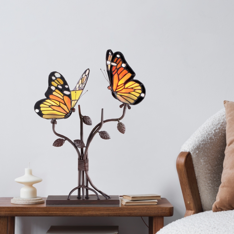 Butterfly Table Lamp: Dual Monarch Shades on Sculptural Branch Base