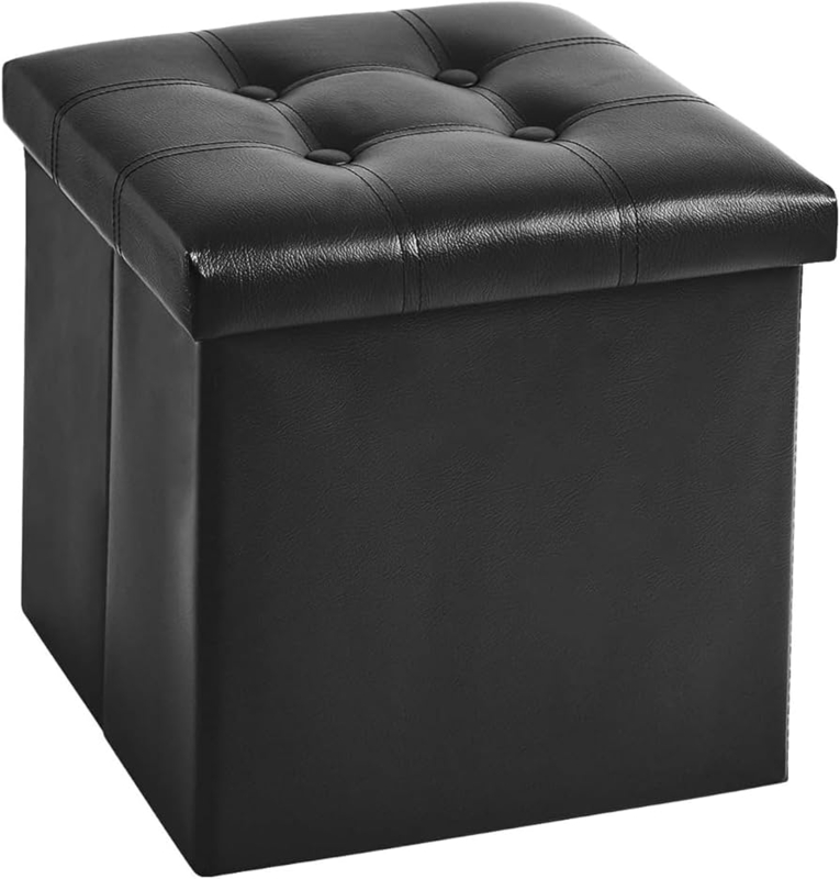 Button Tufted Storage Ottoman with Collapsible Design