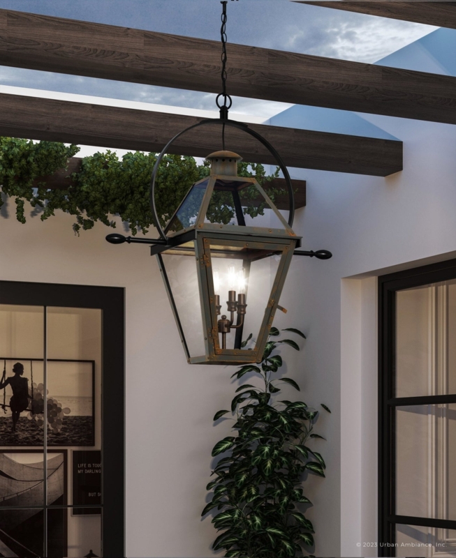 Bygone Bronze Historic Pendant with Yoke Mount, Distressed Parisian Lantern.
