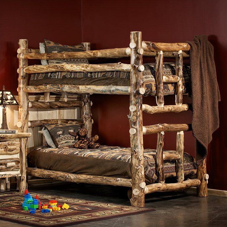 Cabin Themed Aspen Wood Bunk Bed with Natural Log Posts