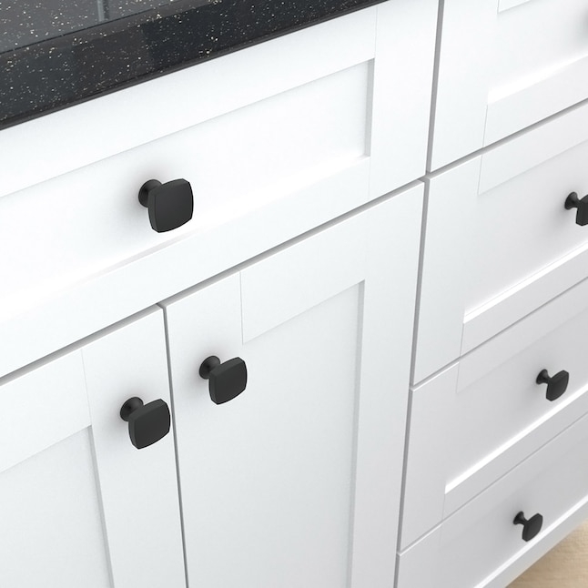 Cabinet Knob: Matte Black Square Profile Rounded Corners Transitional