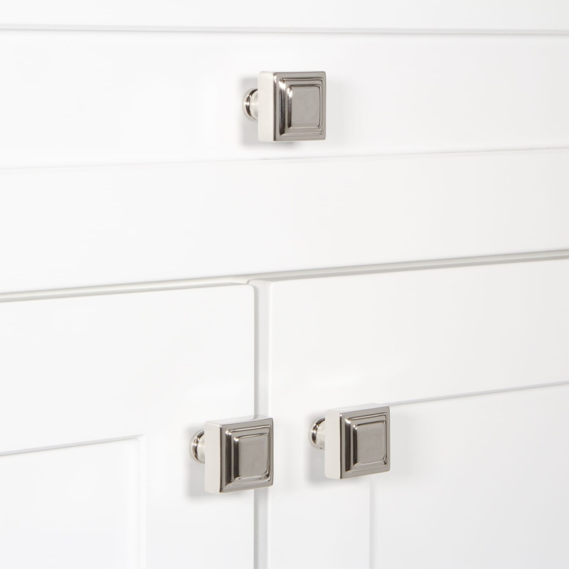 Cabinet Knob: Polished Nickel Square Face Beveled Edge Geometric