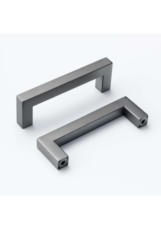 Cabinet Pull: Pewter Grey Brushed Finish Square Bar Recessed Base