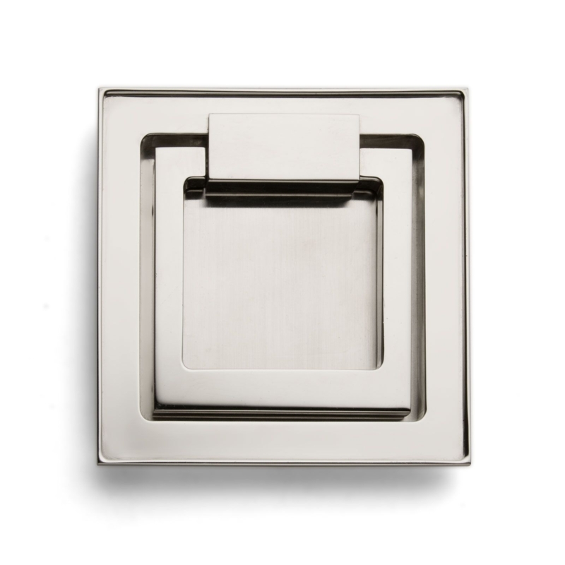 Cabinet Pull: Polished Chrome Square Ring Pull Flush Mount Minimalist