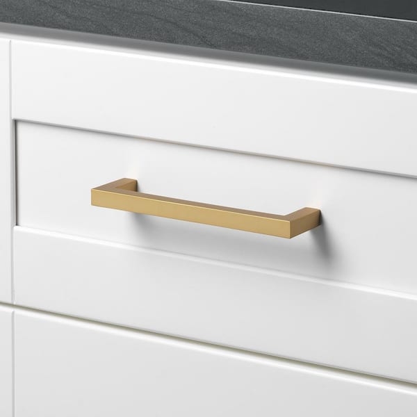 Cabinet Pull: Slim Square Profile Brass Gold Satin Finish